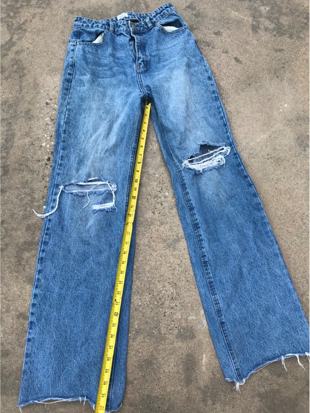 Oh Polly Women's Baggy High Rise Distressed Denim Blue Jeans Y2K Style Open Back - Picture 11 of 13